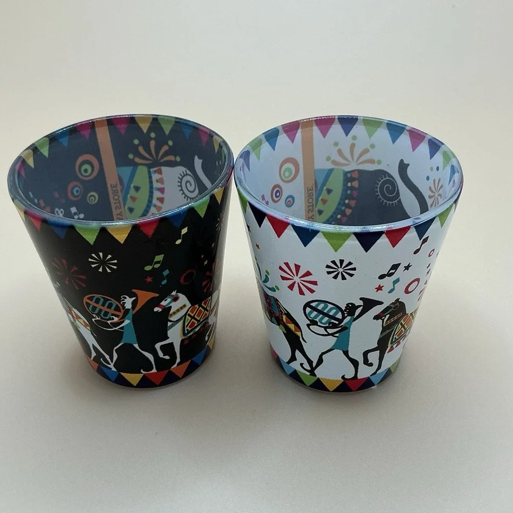 Bombay Store, 2 Tribal‎ Theme Shot Glasses, Elephant-Horse-Camel